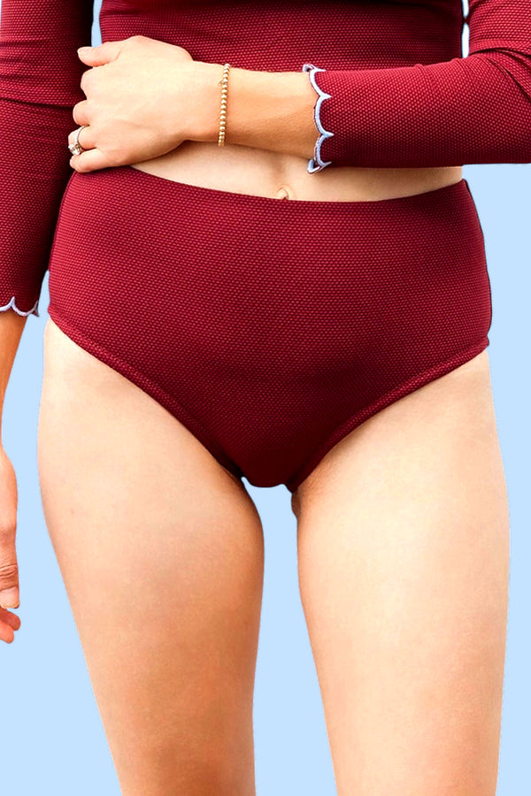 Womens High Waist Swim Bottoms — Wine