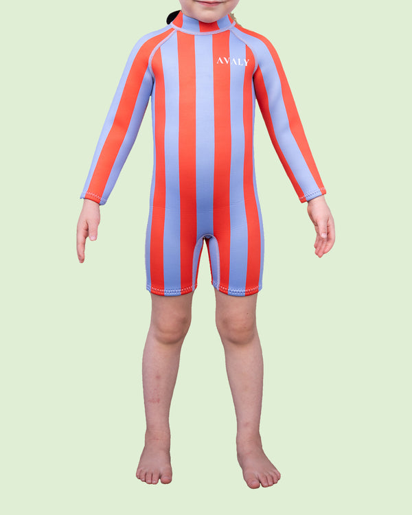 AVALY Orange & Purple Stripe kids springsuit, front view