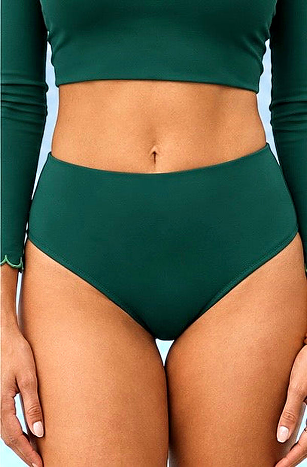 Womens High Waist Swim Bottoms — Forest Green