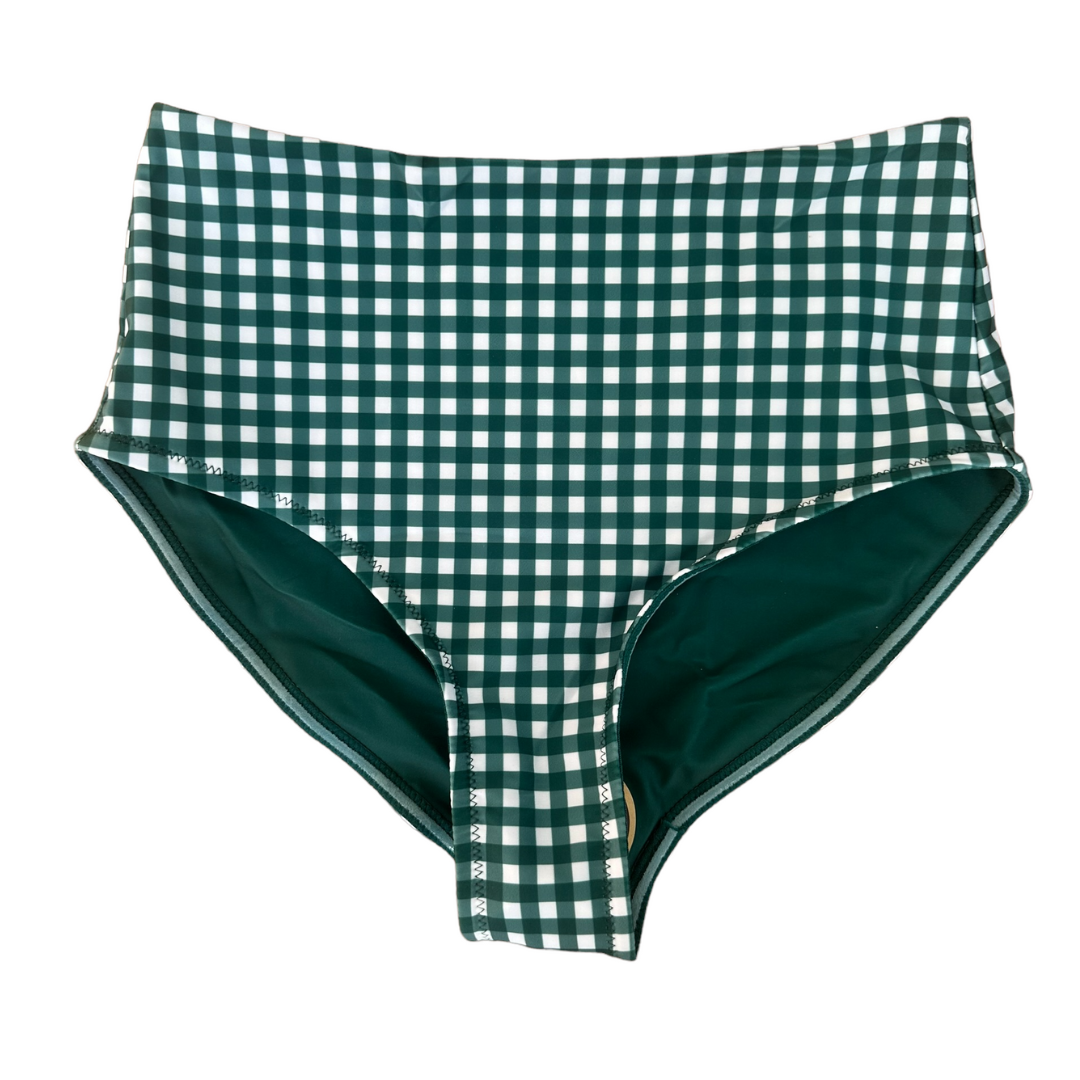 High Waist Green Gingham Swim Bottoms