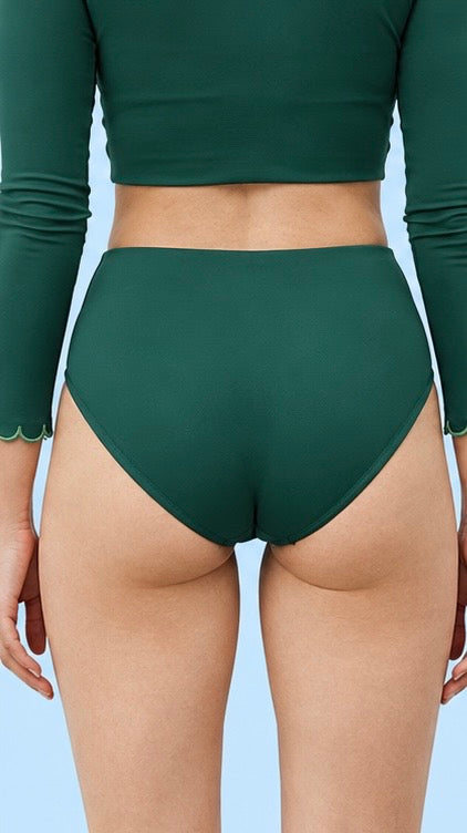 Womens High Waist Swim Bottoms — Forest Green