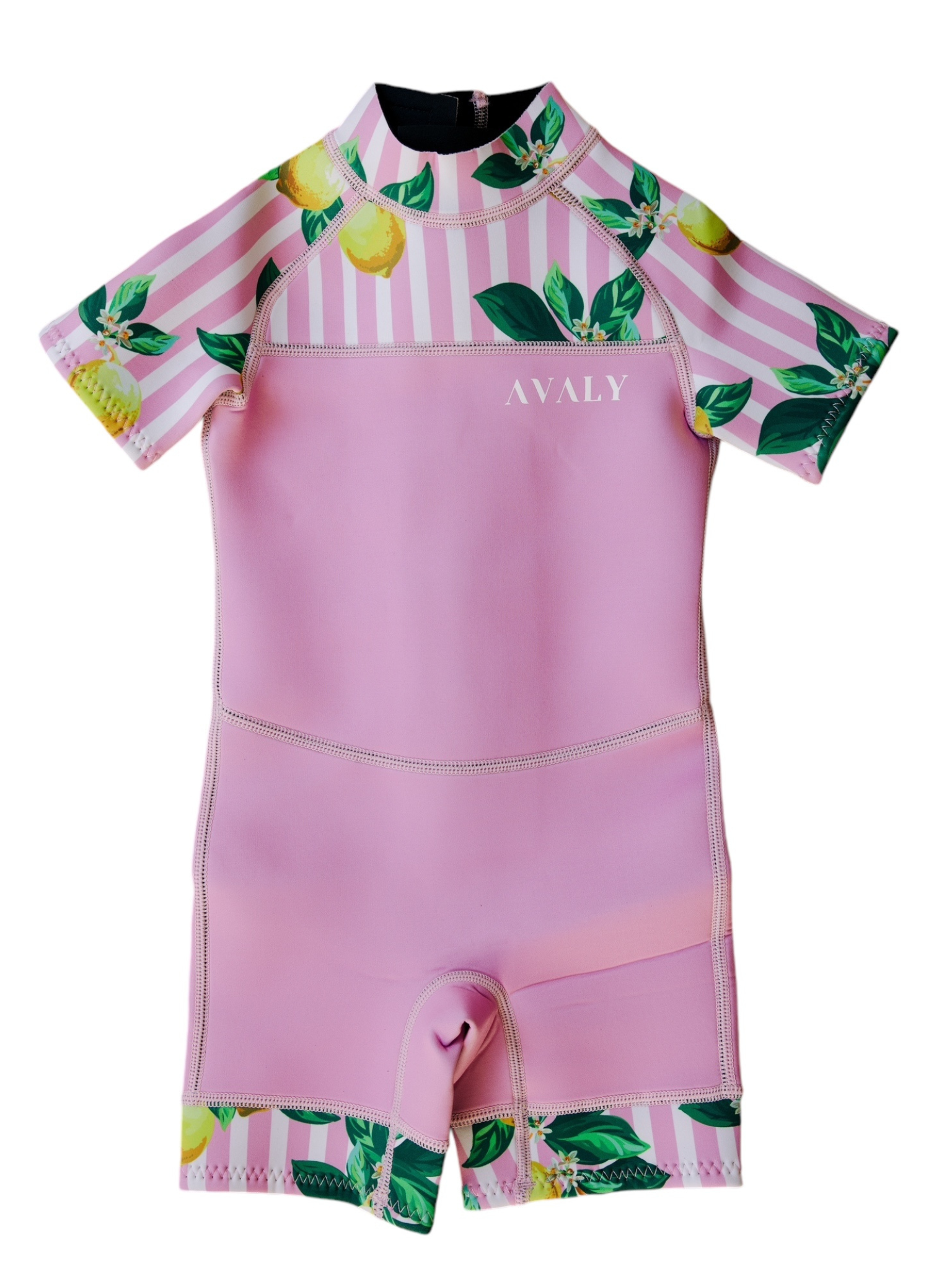 Pink Lemons & Stripes | Wanda | Children's Short Sleeve Sustainable Wetsuit