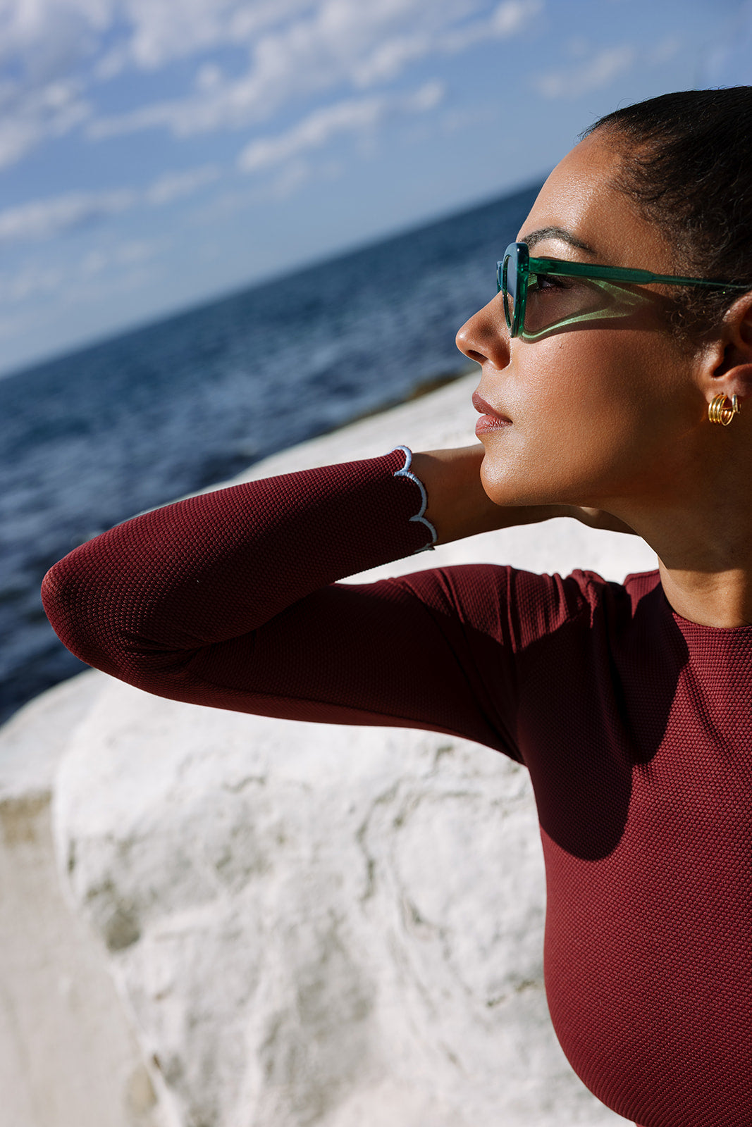 UPF 50+ Womens Rashie — Wine