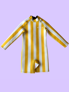 PRE ORDER HERE: SENT OUT FIRST WEEK OF OCTOBER | Yellow and White Stripes | Sustainable Kids Wetsuit | AVALY