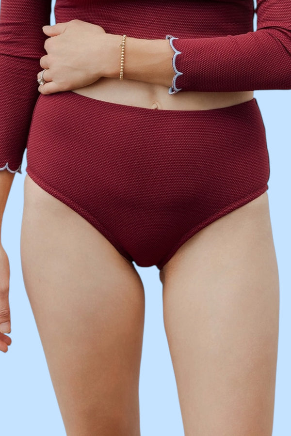 Womens High Waist Swim Bottoms — Wine
