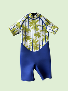 PRE ORDER HERE: SENT OUT FIRST WEEK OF OCTOBER | Blue and white Palm Trees| Sustainable Kids Wetsuit | AVALY