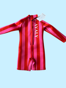 PRE ORDER HERE: SENT OUT FIRST WEEK OF OCTOBER Pink and Red Stripes | Sustainable Kids Wetsuit | AVALY