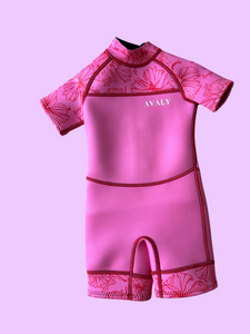 PRE ORDER HERE: SENT OUT FIRST WEEK OF OCTOBER | Pink Hibiscus| Sustainable Kids Wetsuit | AVALY