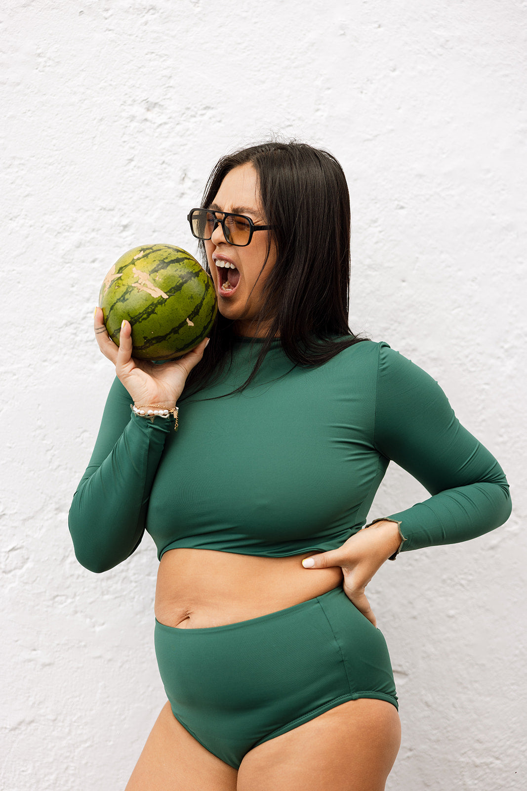Womens High Waist Swim Bottoms — Forest Green