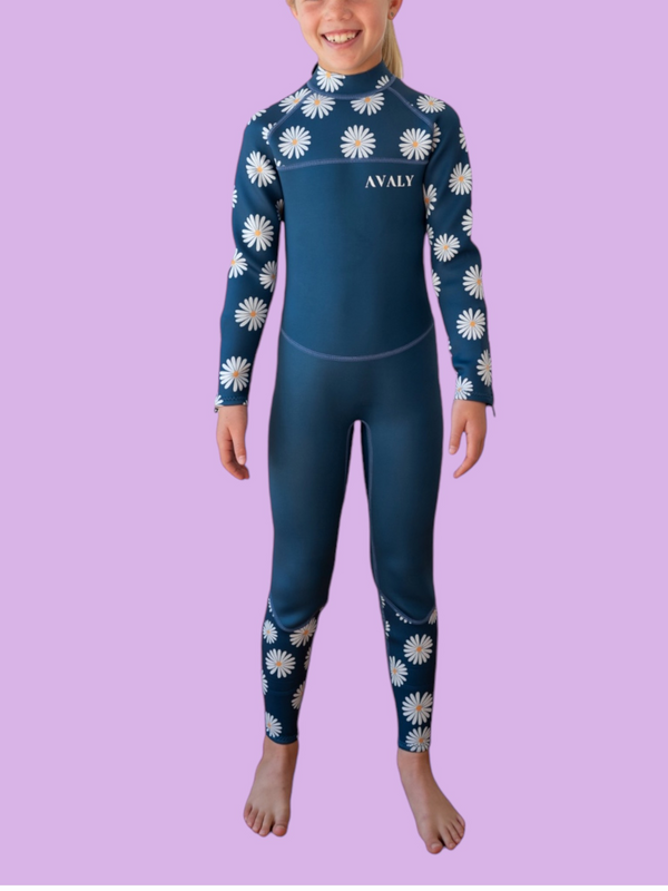 UPF 50+ Kids Steamer Wetsuit — Navy Daisy