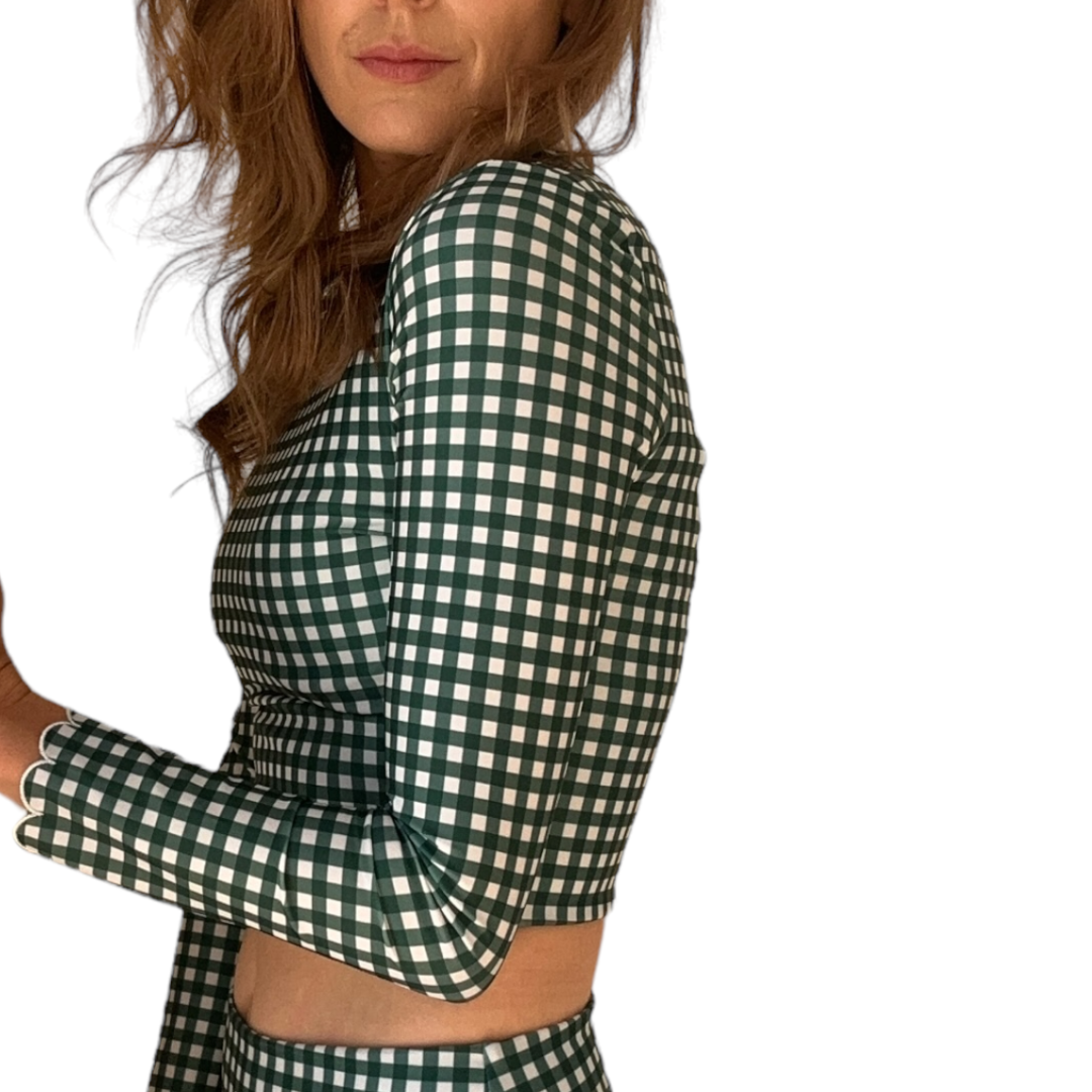 Green Gingham Midi Rash Top