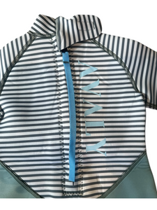 Sage and dark green striped wetsuit| Sustainable Wetsuit | AVALY