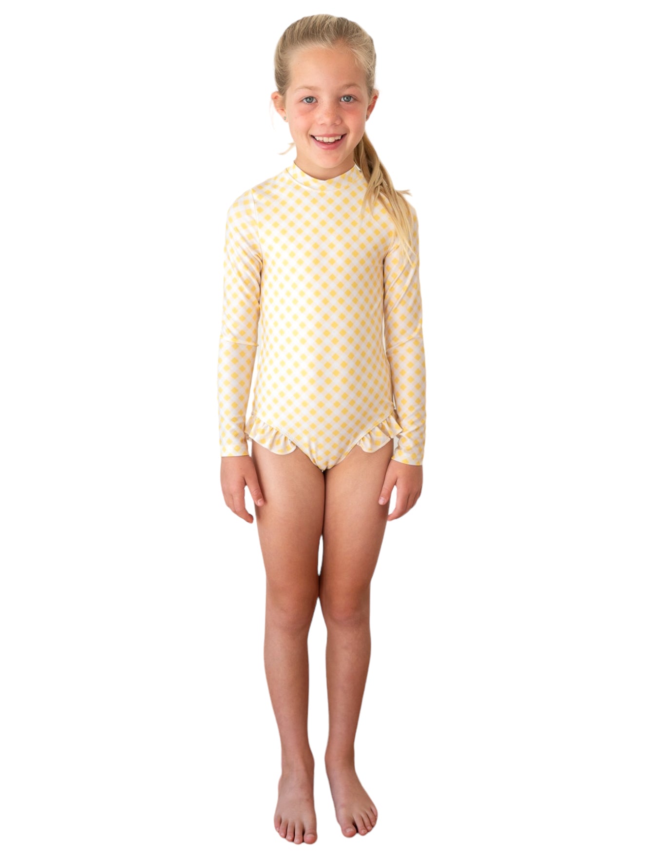 Yellow Checker Kids Swimsuit