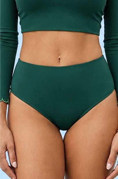Womens High Waist Swim Bottoms — Forest Green