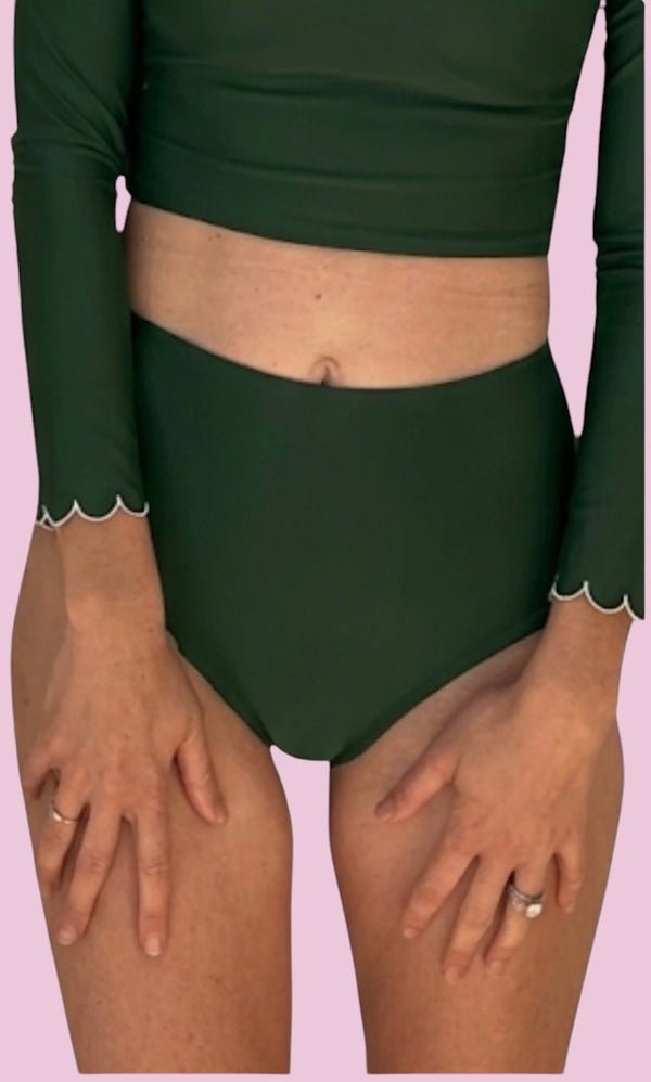 Womens High Waist Swim Bottoms — Forest Green