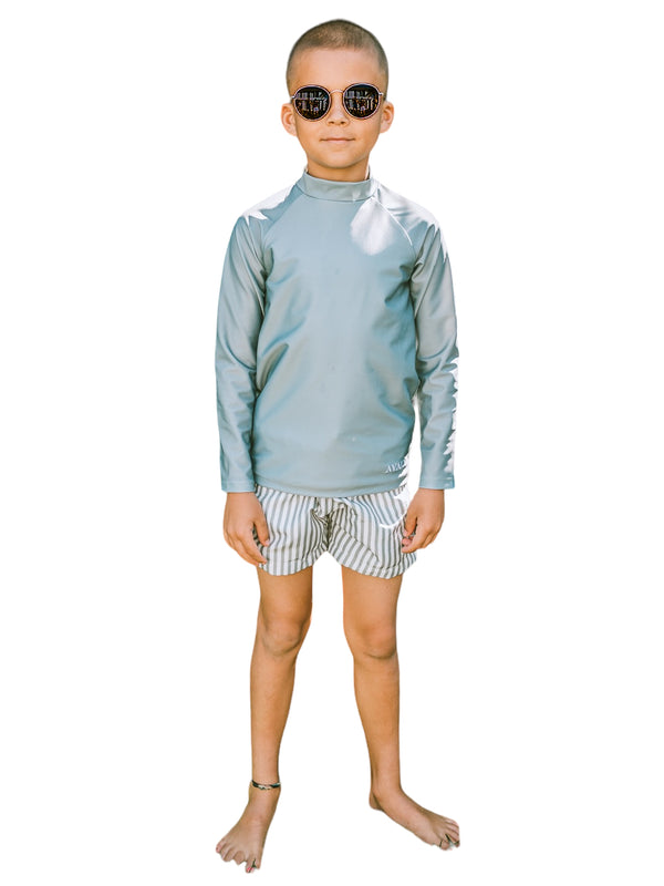 Kids Board Shorts — Sage Stripe