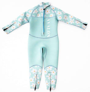 Girls mint flower Childrens wetsuit back