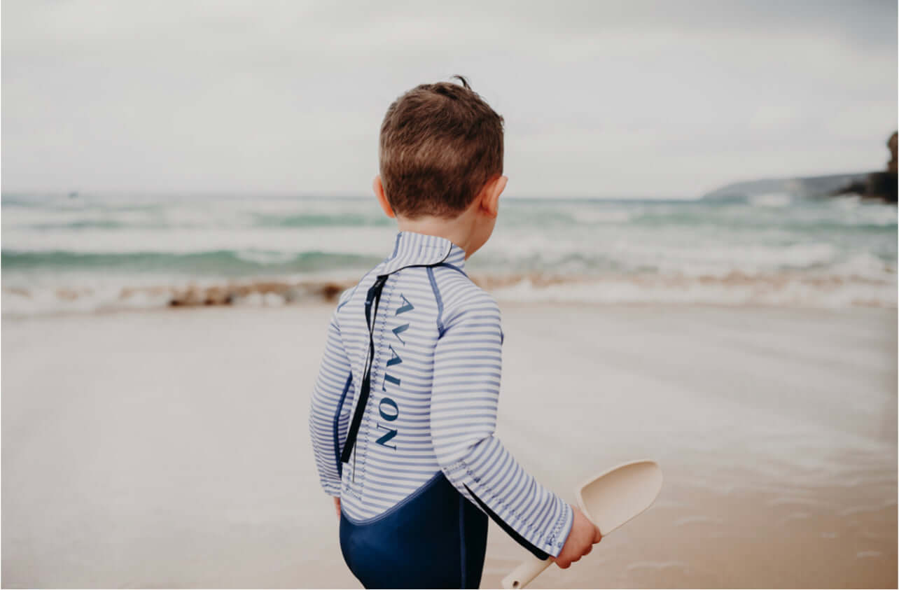 Navy striped boys kids surfing wetsuit