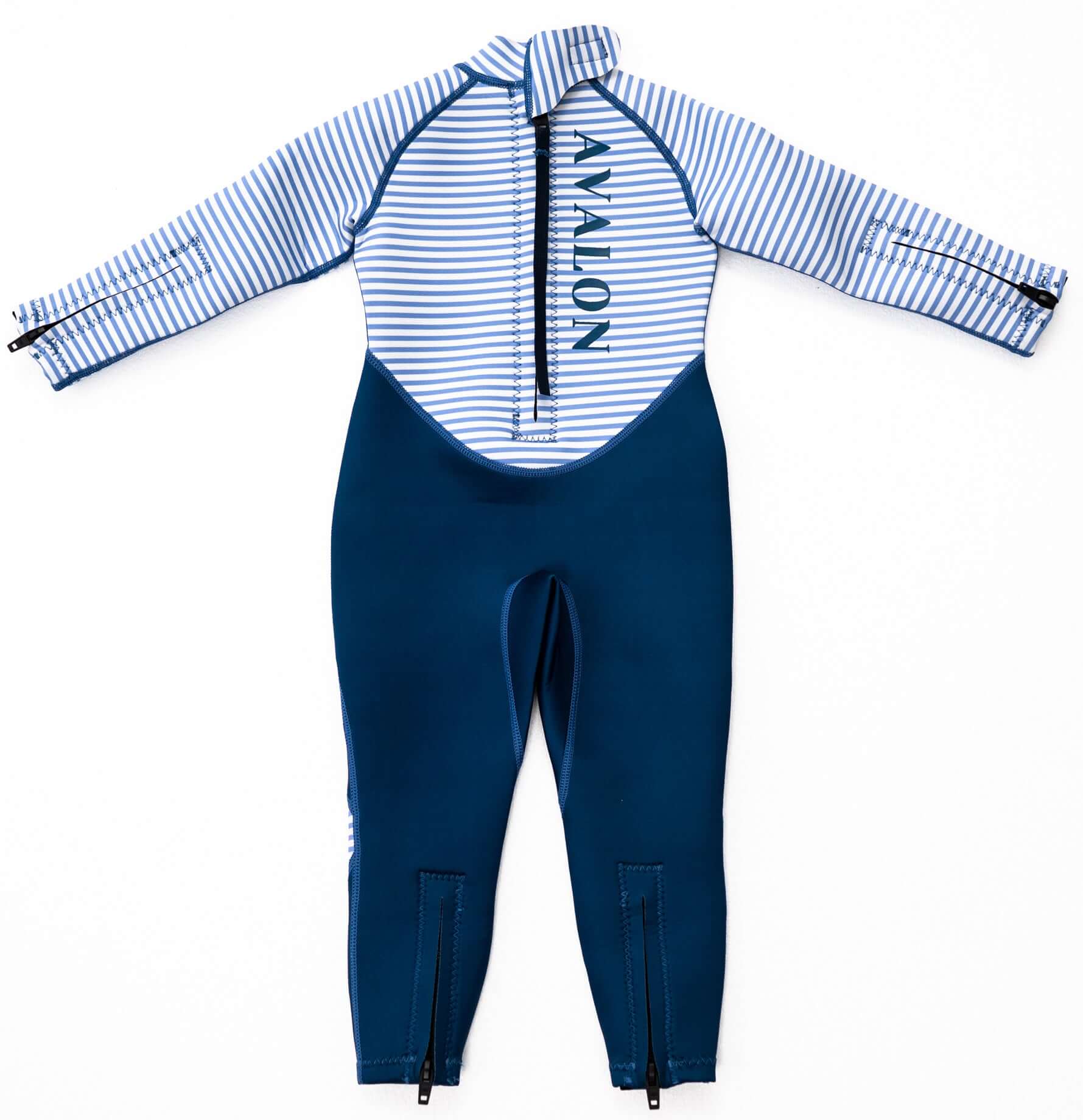 Navy striped boys kids wetsuits back